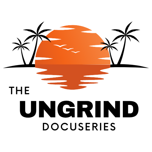 The UnGRIND Docuseries logo with sunset and palm trees